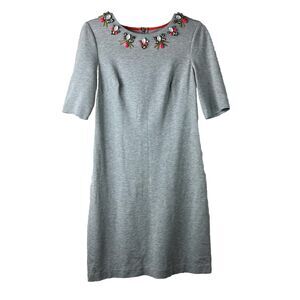 Eliza J Missy Jeweled Neckline Gray Exposed Zip Back Mini Dress Size 6
